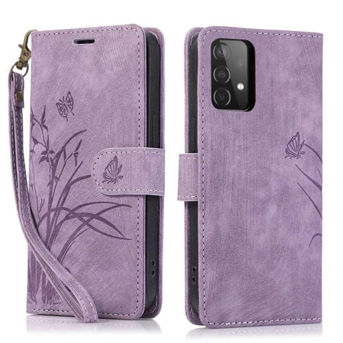Funda para TelĂ©fono Samsung Galaxy A73 Cuero Relieve Mariposa OrquĂdea (PĂșrpura)