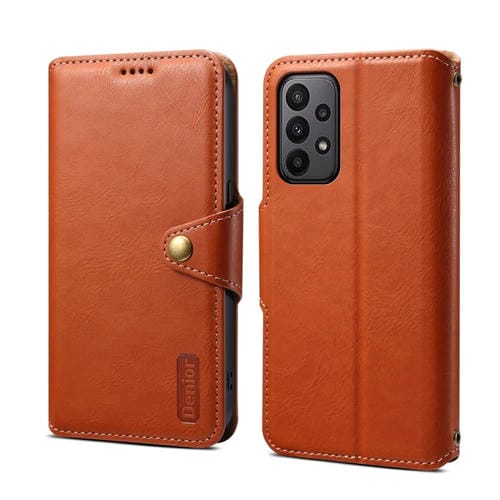 Funda para Teléfono Samsung Galaxy A23 Denior Cuero Estilo Billetera Textura Piel de Vaca (Marrón)
