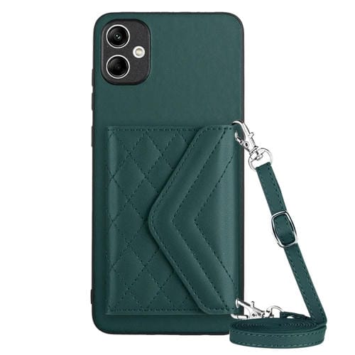 Funda para Teléfono Samsung Galaxy A04 4G Rfid con Bolsa para Tarjetas Textura Rómbica y Cordón Largo (Verde)