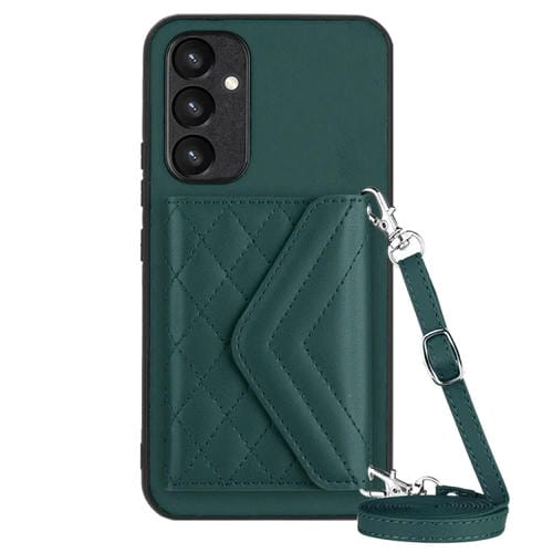 Funda para Teléfono Samsung Galaxy A54 5G con Protección Rfid Bolsa para Tarjetas Textura Rómbica Cordón Largo (Verde)