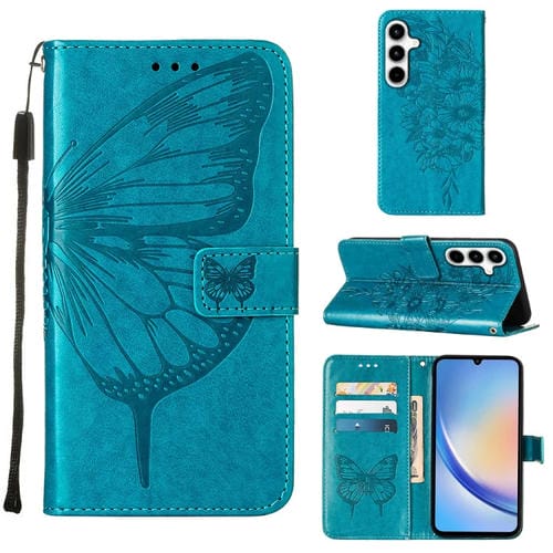 Funda para Samsung Galaxy A35 5G Cuero Mariposa en Relieve (Azul)
