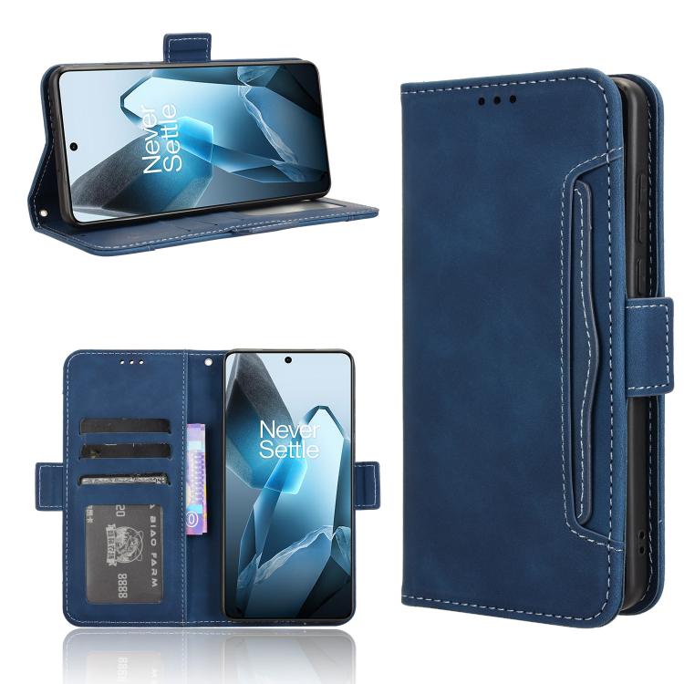 Funda de Piel Textura Becerro con Ranuras para Tarjetas para OnePlus 13 5G (Azul)