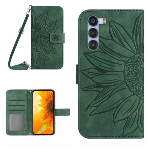 Funda de Cuero para ZTE Nubia S 5G A403Zt con Diseño de Girasol y Cordón (Verde)