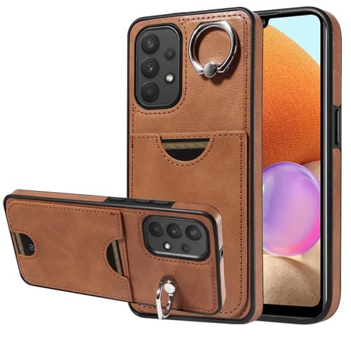 Funda para Teléfono Samsung Galaxy A32 4G con Soporte para Anillo y Ranura para Tarjeta (Marrón)