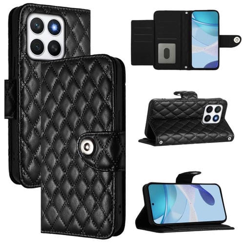 Funda de Cuero con Tapa y Textura Rombal para Honor X8C 4G con Cordón (Negro)