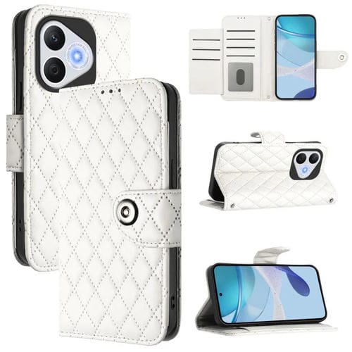 Funda de Cuero con Tapa y Textura Rombal para Honor 400 Lite con Cordón (Blanco)