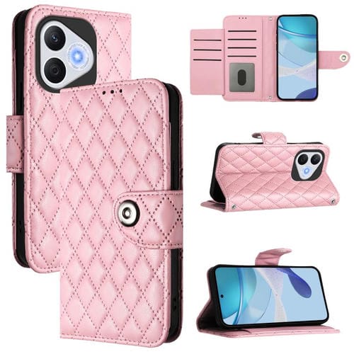 Funda de Cuero con Tapa y Textura Rombal para Honor 400 Lite con Cordón (Rosa)
