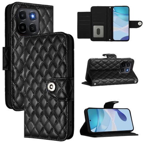 Funda de cuero con textura rómbica y cordón para Honor X6c 4G (negra)