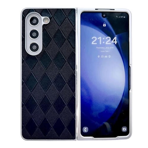Funda para Teléfono Samsung Galaxy Z Fold4 5G Cuero a Cuadros Pintura Nacarada Forma Diamante (Negro)