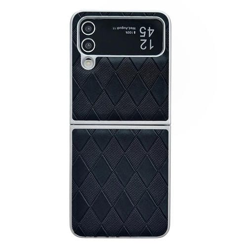 Funda para teléfono Samsung Galaxy Z Flip4 5G Cuero a Cuadros Pintura Nacarada Forma de Diamante (Negro)