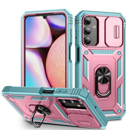 Funda para Samsung Galaxy A15 Sliding Camshield TPU + PC con Soporte (Rosa + Verde)