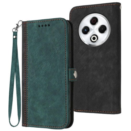 Funda de Cuero para Tecno Spark 30 4G con Correa de Mano y Hebilla Lateral Doble (Verde Oscuro)