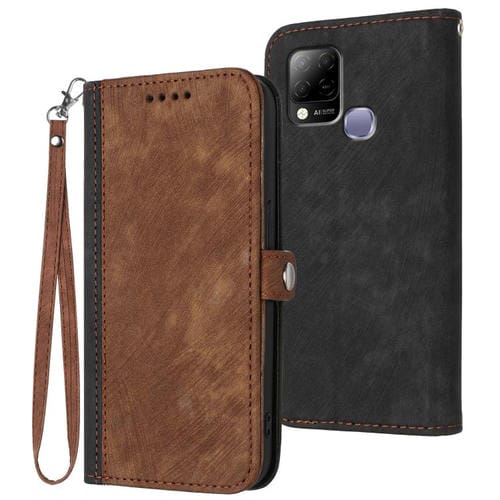 Funda de Cuero para Infinix Hot 10T/Hot 10S con Correa y Hebilla Doble Plegable (Marrón)