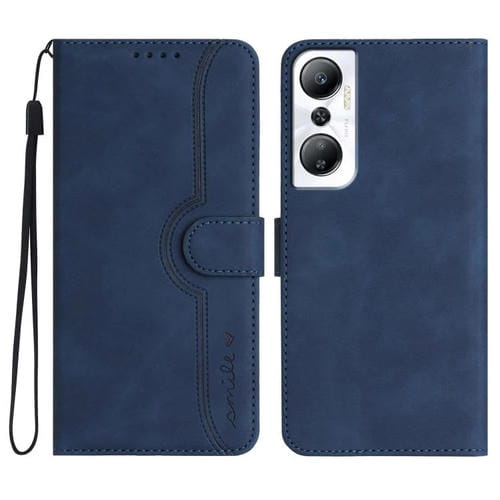 Funda de Cuero con Diseño de Corazón para Infinix Hot 20 4G (Azul Real)