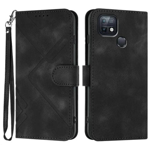 Funda de Cuero para Infinix Hot 10I con Diseño de Líneas y Tacto Suave (Negro)