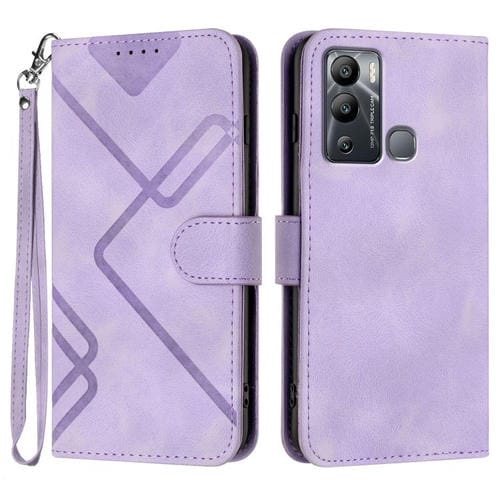 Funda de Cuero para Infinix Hot 12I con Diseño de Líneas y Tacto Suave (Morado Claro)