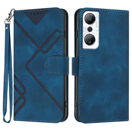 Funda de Cuero Infinix Hot 20 4G con Diseño de Líneas y Tacto Suave (Azul Real)