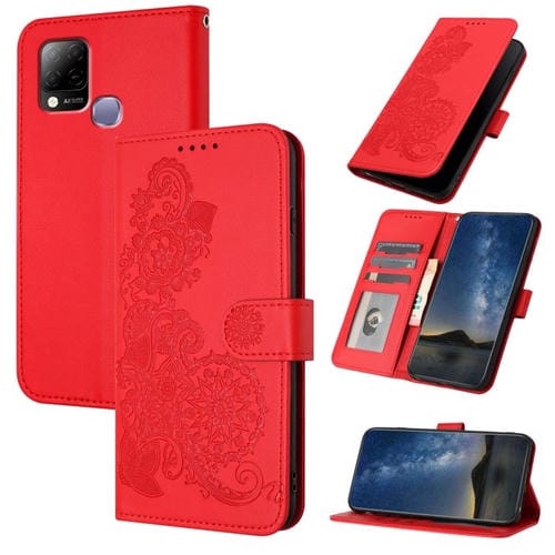 Funda de Cuero con Tapa para Infinix Hot 10T/Hot 10S Diseño Flor de Datura (Rojo)