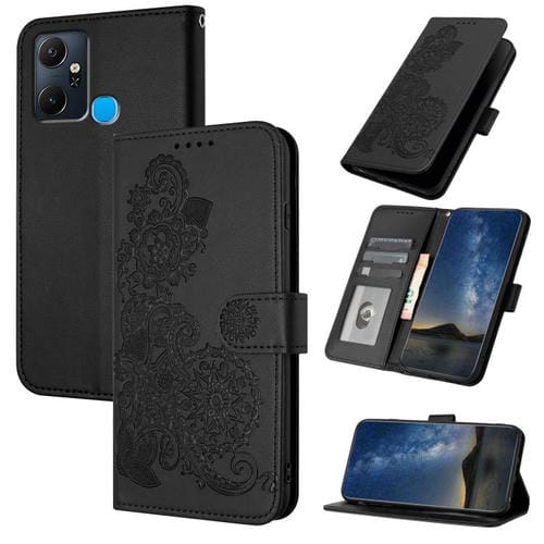 Funda de Cuero con Tapa para Infinix Smart 6 Plus con Diseño Flor de Datura (Negro)