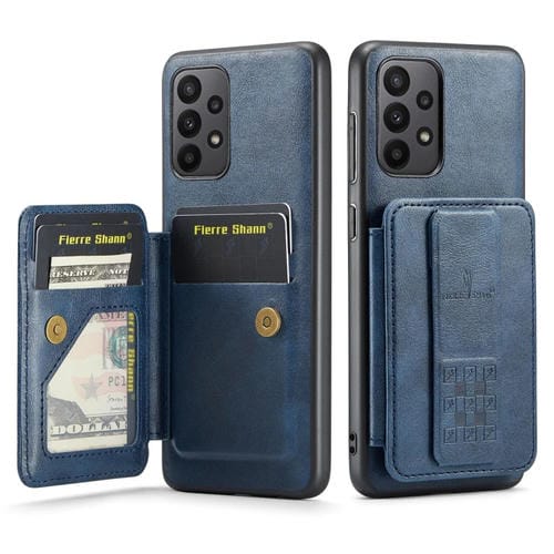 Funda para teléfono Samsung Galaxy A73 Fierre Shann Oil Wax con tarjetero de cuero de vaca (Azul)