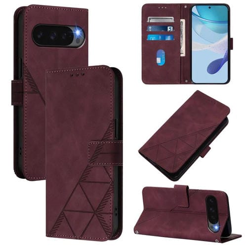 Funda de Cuero con Tapa y Relieve 3D para Google Pixel 10 Pro (Rojo Vino)