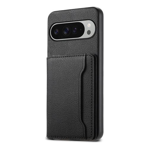 Funda para Google Pixel 10 Pro XL con textura de becerro y diseño de bolso de tarjeta de cobertura total (negro)