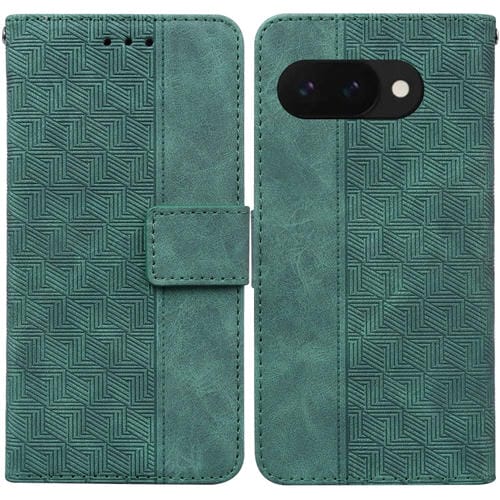 Funda de Cuero con Relieve Geométrico para Teléfono Google Pixel 9A (Verde)
