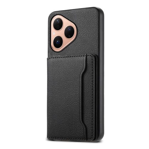 Funda para Huawei Pura 80 5G con textura de becerro y diseño de cartera con cobertura total (negra)