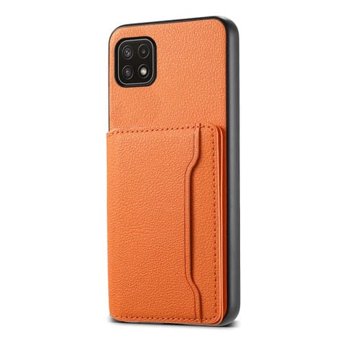 Funda para Teléfono Samsung Galaxy A22 5G Diseño Bolsa para Tarjetas Textura de Becerro (Naranja)