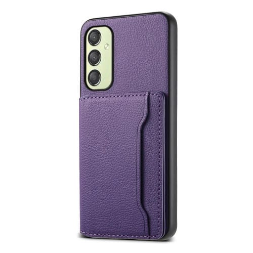 Funda para Teléfono Samsung Galaxy A25 Diseño Bolsa de Tarjeta Textura Becerro (Púrpura)