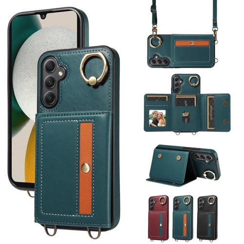 Funda Tipo Billetera Samsung Galaxy A34 5G con Soporte para Anillo Funda de Cuero (Verde)