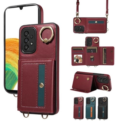 Funda para Teléfono Samsung Galaxy A23 Crossbody Wallet Bag Ring Holder de Cuero (Rojo)