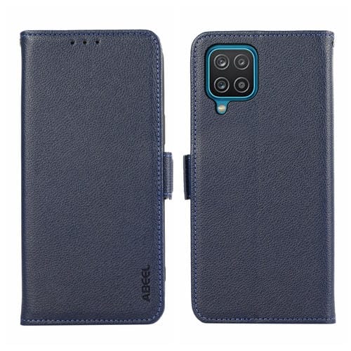 Funda para Teléfono Samsung Galaxy A12 Abeel Cuero Patrón Litchi Rfid Magnético Lateral (Azul)