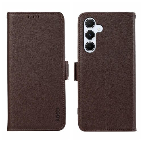 Funda para Teléfono Samsung Galaxy A55 5G Abeel Cuero Rfid Patrón Litchi Magnético Lateral (Marrón)