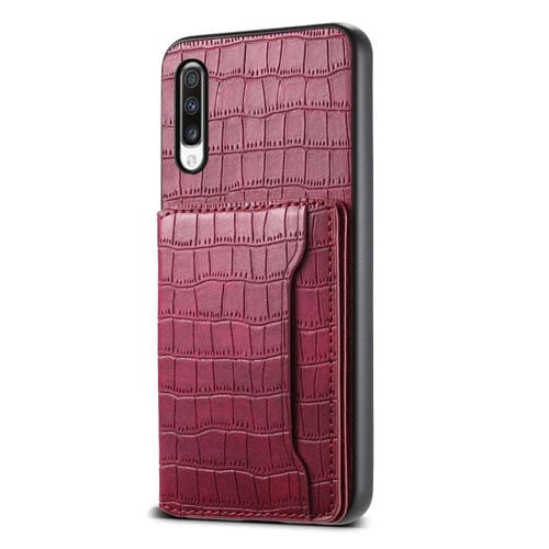 Estuche para teléfono Samsung Galaxy A70 diseño bolsa para tarjetas con textura de cocodrilo (Rojo)