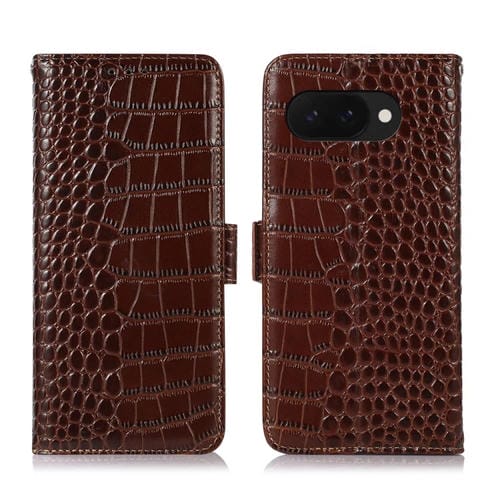 Funda para Teléfono Google Pixel 9A con Piel de Vaca y Cocodrilo (Marrón)