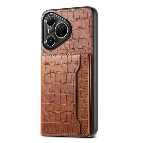 Funda para Huawei Pura 80 Ultra 5G con textura de cocodrilo y diseño de cartera, cobertura total (marrón)