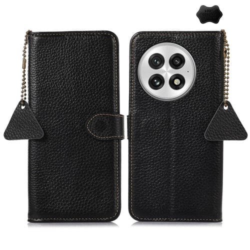 Funda Cuero Genuino OnePlus 13 Textura Lichi Rfid (Negro)