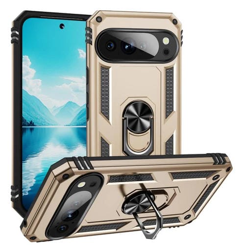 Funda TPU + PC para Google Pixel 10 Pro XL a Prueba de Golpes con Soporte (Dorada)