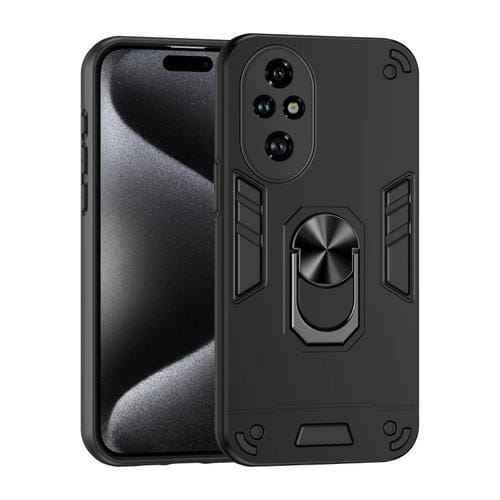Funda para Teléfono Honor 200 Pro con Soporte de Anillo de Metal a Prueba de Golpes (Negro)