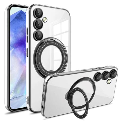 Estuche para teléfono Samsung Galaxy A55 Galvanoplastia Magsafe Soporte Rotación 360 grados (Negro)