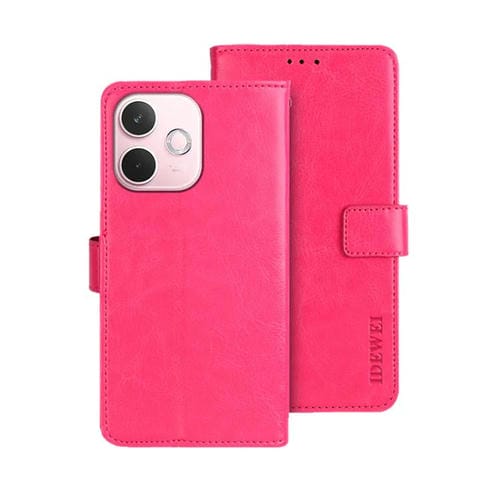 Funda de Cuero con Textura Crazy Horse para Oppo A5 Pro 5G Global Idewei (Rojo Rosa)