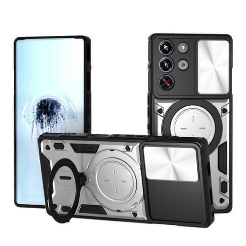 Funda magnética deslizante con textura de CD para ZTE Nubia RedMagic 10 Pro (plateada)