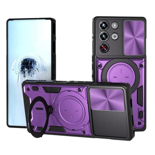 Funda magnética deslizante con textura de CD para ZTE Nubia RedMagic 10 Pro (morada)