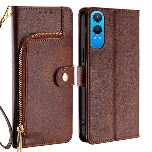 Funda de Cuero con Cremallera para OnePlus Nord Ce 4 Lite 5G (Marrón)