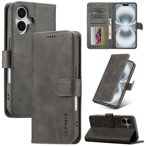 LC.IMEEKE Funda de piel con textura de becerro y tapa horizontal para iPhone 17 (gris)