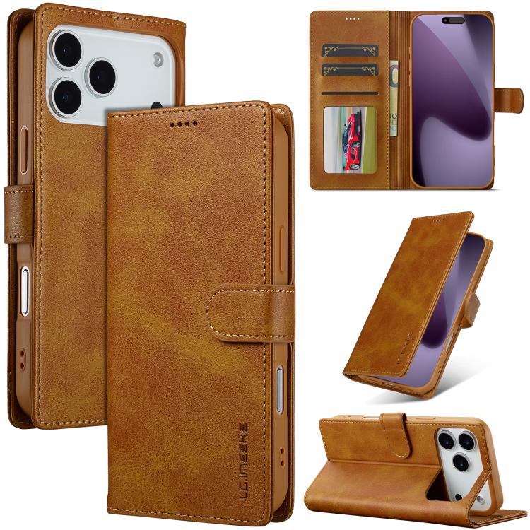 LC.IMEEKE Funda de piel con textura de becerro y tapa horizontal para iPhone 17 Pro (Amarillo)