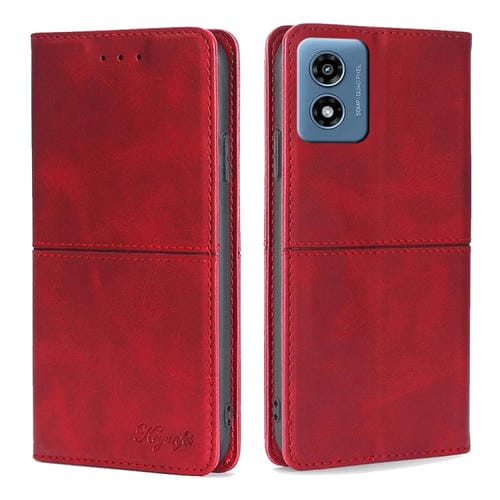 Funda de Cuero Magnética con Textura de Vaca para Motorola Moto G 5G (2024) (Rojo)