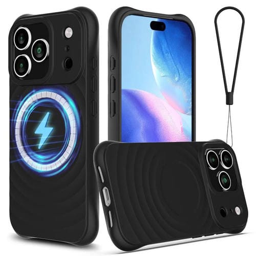 Funda de silicona líquida magnética MagSafe con textura ondulada para iPhone 17 Pro Max (negra)