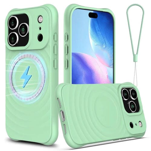 Funda de silicona líquida magnética MagSafe con textura ondulada para iPhone 17 Pro Max (verde)